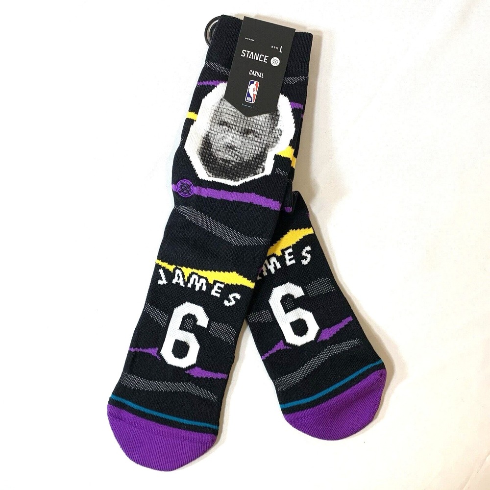 NEW Stance Socks Mens Large NBA Faxed LeBron James Crew Mid Cushion Cotton Blend